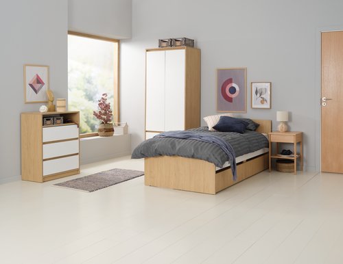 Letto con contenitore BILLUND 90x200 bianco/color rovere