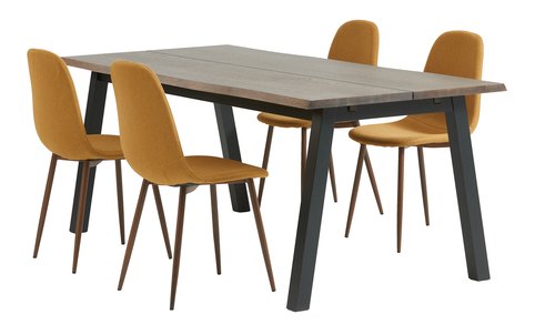 SKOVLUNDE H200 asztal sötét tölgy + 4 JONSTRUP szék curry