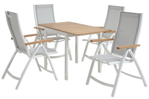 RAMTEN L75/126 tafel hardhout + 4 SLITE stoelen wit