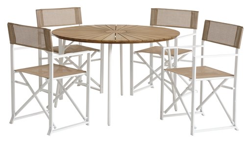 BASTRUP Ø120 bord natur/hvit + 4 NAGELSTI stol hvit