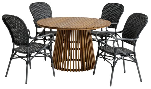 HOLTE Ø120 τραπέζι σκληρό ξύλο + 4 SAKSBORG καρέκλες γκρι