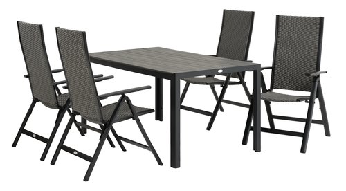 PINDSTRUP L150 bord + 4 UGLEV stol grå