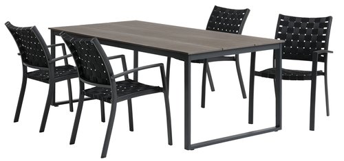 NESSKOGEN L210 bord brun + 4 JEKSEN stol svart