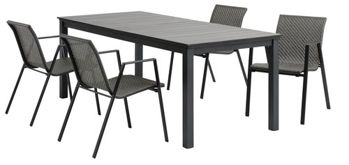 MOSS L214/315 bord grå + 4 DOVERODDE stol grå