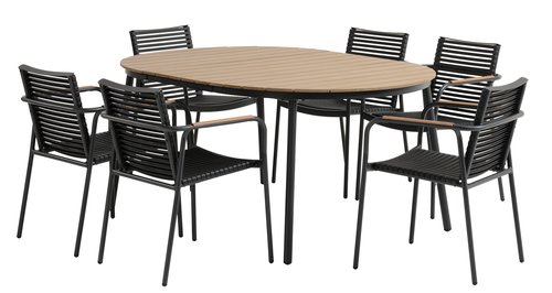 TAGEHOLM P118/168 pöytä luonnonvärinen + 4 NABE tuoli musta