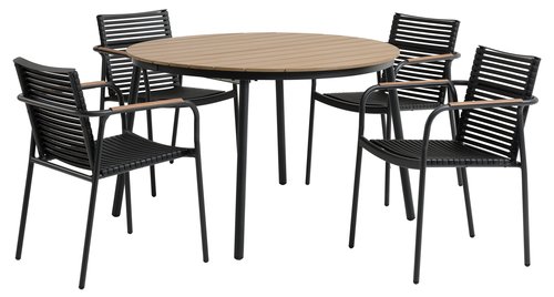 TAGEHOLM D118/168 stůl přírodní + 4 NABE židle černá