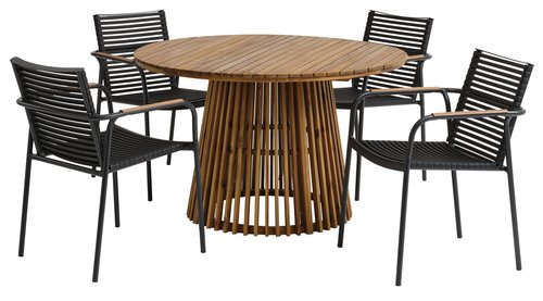 HOLTE Ø120 τραπέζι σκληρό ξύλο + 4 NABE καρέκλες μαύρο