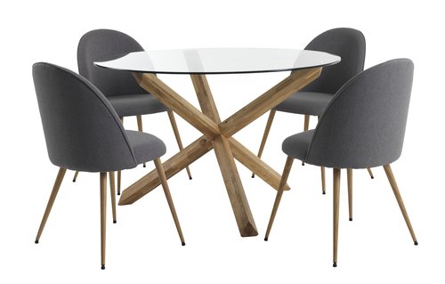 AGERBY D119 table oak + 4 KOKKEDAL chairs grey/oak