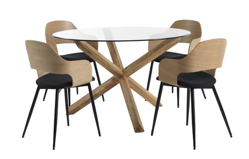 AGERBY D119 table oak + 4 HVIDOVRE chairs oak/black