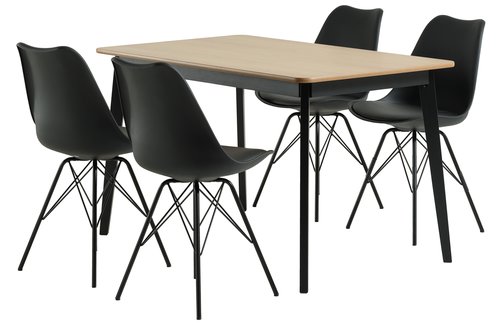JEGIND L130 tafel eiken/zwart + 4 KLARUP stoelen zwart