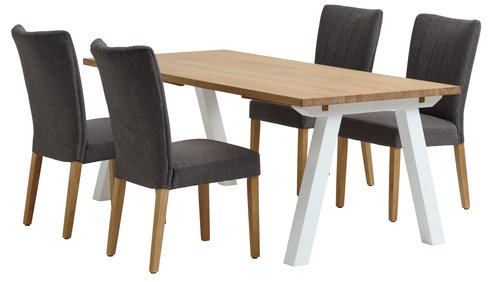 SKAGEN L200 Tisch weiß/Eiche + 4 NORDRUP Stühle grau