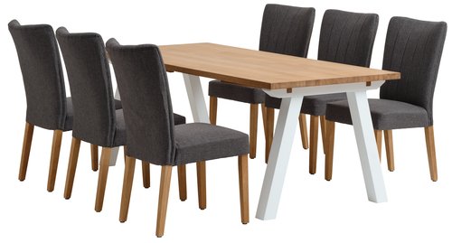 SKAGEN L200 Tisch weiß/Eiche + 4 NORDRUP Stühle grau