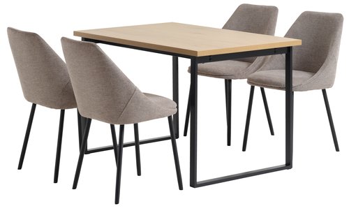 AABENRAA D120 stôl dub + 4 VELLEV stoličky piesková/čierna