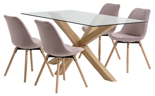 AGERBY L160 Tisch Eiche + 4 KASTRUP Stühle rosa Samt