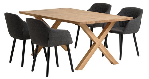 GRIBSKOV H180 asztal tölgy + 4 ADSLEV szék sötétszürke
