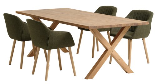 GRIBSKOV L230 bord eik + 4 ADSLEV stol olivengrønn