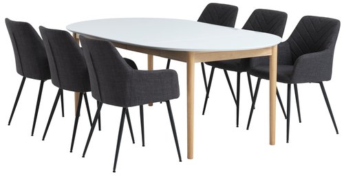 MARSTRAND Ø110 pöytä valkoinen + 4 PURHUS tuoli harmaa