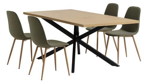 NORTOFT H200 asztal tölgy + 4 BISTRUP szék olívazöld