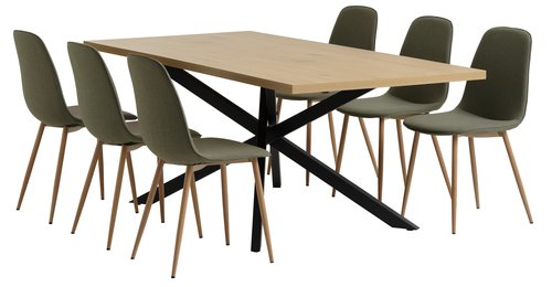 NORTOFT H200 asztal tölgy + 4 BISTRUP szék olívazöld