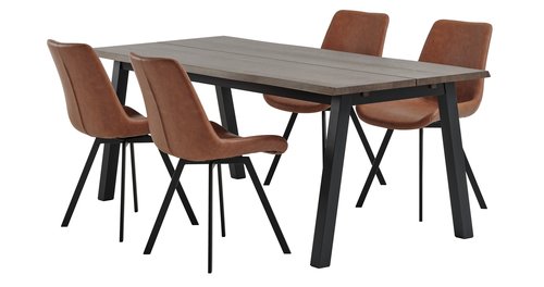 SKOVLUNDE L200 table dark oak + 4 HYGUM chairs cognac