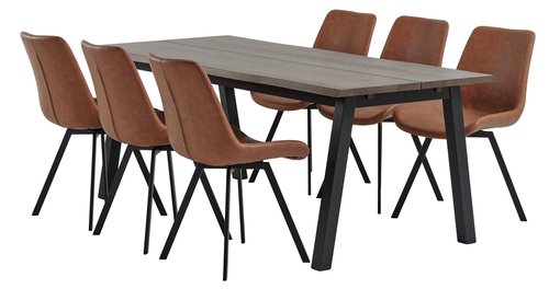 SKOVLUNDE L200 table dark oak + 4 HYGUM chairs cognac