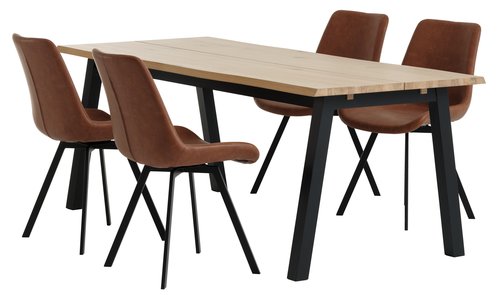 SKOVLUNDE Μ200 τραπέζι φυσικό δρυς +4 HYGUM καρέκλες κονιάκ