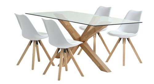 AGERBY C190 mesa carvalho + 4 BLOKHUS cadeiras branco