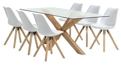AGERBY C190 mesa carvalho + 4 BLOKHUS cadeiras branco