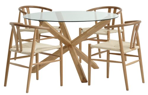 AGERBY Ø119 tafel eiken + 4 GUDERUP stoelen eiken/naturel