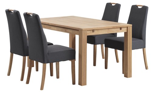 HAGE L150 Tisch Eiche + 4 ORNEBJERG Stühle grau/Eiche