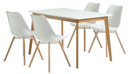 JEGIND D130 stůl bílá + 4 KASTRUP židle bílá