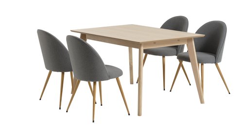 KALBY L130/220 table oak + 4 KOKKEDAL chairs grey/oak