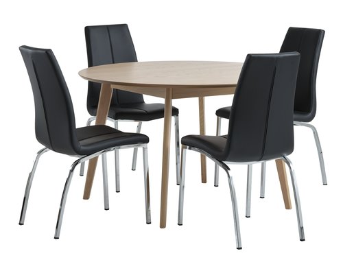 KALBY Ø120 tafel eiken + 4 HAVNDAL stoelen zwart