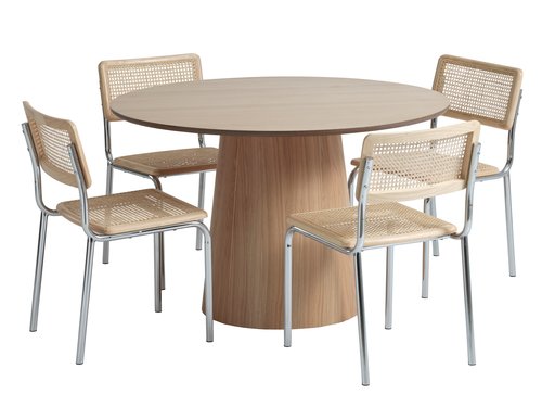 KLIPLEV D120 table oak + 4 HASSING chairs rattan