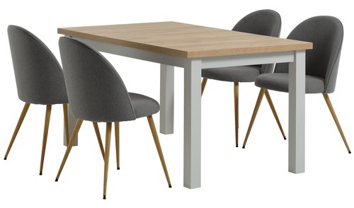 MARKSKEL D150/193 stôl sv.sivá+4 KOKKEDAL stoličky sivá/dub