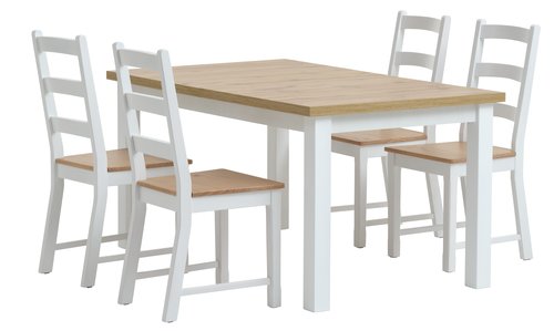 MARKSKEL L150/193 table white/oak + 4 VISLINGE chairs