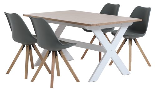 VISLINGE L150 Tisch natur + 4 BLOKHUS Stühle grau