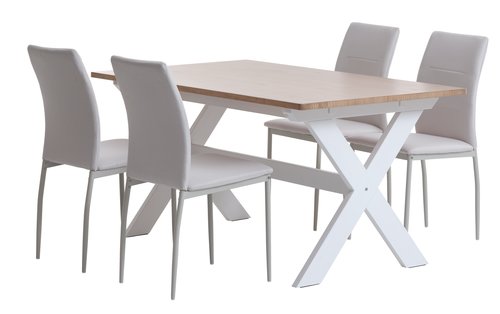 VISLINGE H150 asztal natúr + 4 TRUSTRUP szék fehér