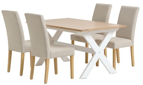 VISLINGE L150 table naturel + 4 TUREBY chaises beige