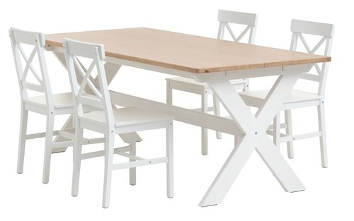 VISLINGE D190 stół natural + 4 EJBY krzesła biały