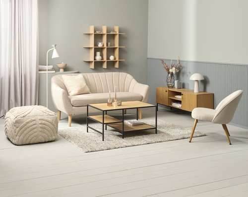 Sofa EGEDAL 2,5-seter beige stoff/eikefarget