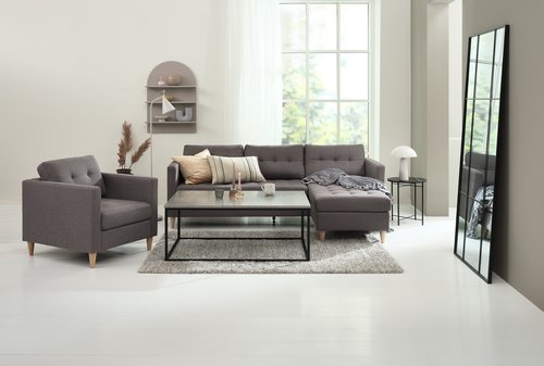 Sofa m/sjeselong FALSLEV grå