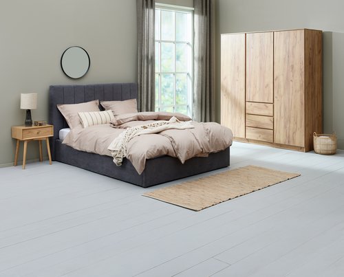 Bed frame HASLEV w/storage 135x190 dark grey fabric