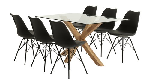 AGERBY L160 Tisch Eiche + 4 KLARUP Stühle schwarz