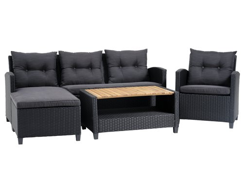Loungeset VEN 4-persoons chaise zwart