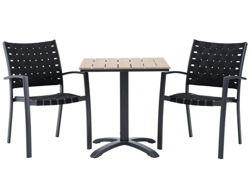 HOBRO P70 pöytä luonnonvärinen + 2 JEKSEN tuoli musta
