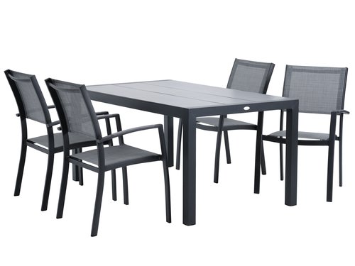 HAGEN L160 bord + 4 STRANDBY stol grå