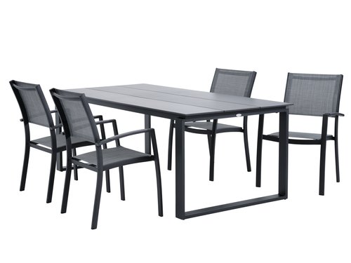 KOPERVIK L215 tafel + 4 STRANDBY stoelen grijs