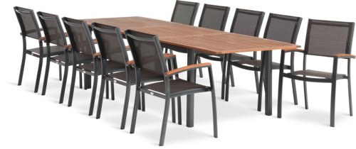 YTTRUP H210/300 asztal keményfa + 4 MADERNE szék rakásolható