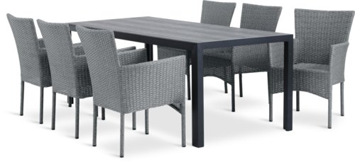 PINDSTRUP L205 bord grå + 4 AIDT stol grå